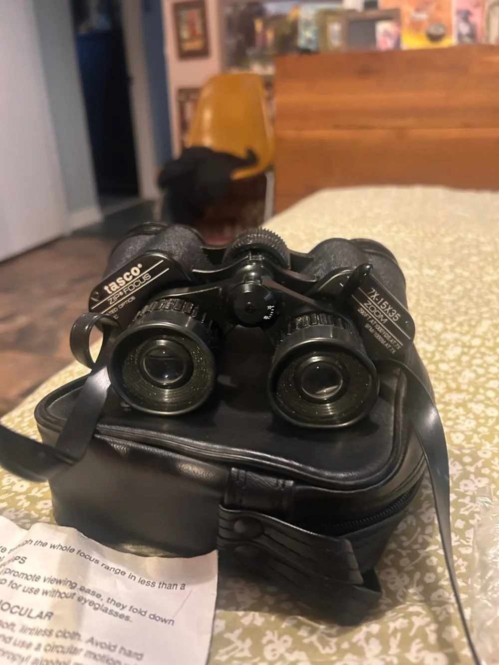 Zoom Black Binoculars with Black Carry Case and Tasco Instruction Sheet